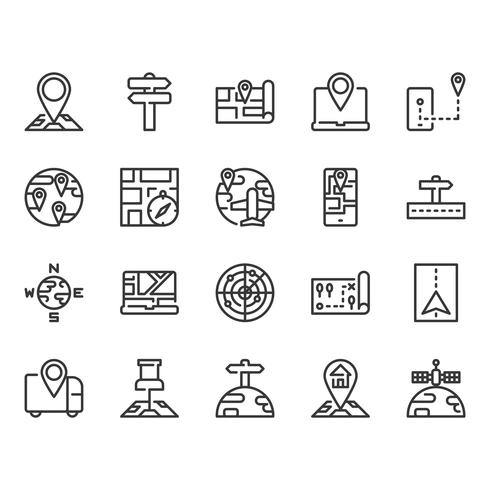 Conjunto de iconos de mapa y navegación vector