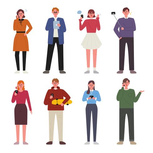 People using a mobile phone character set vector