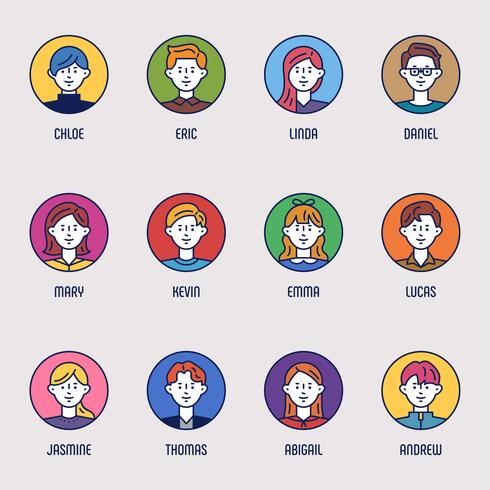 Line style character face set vector