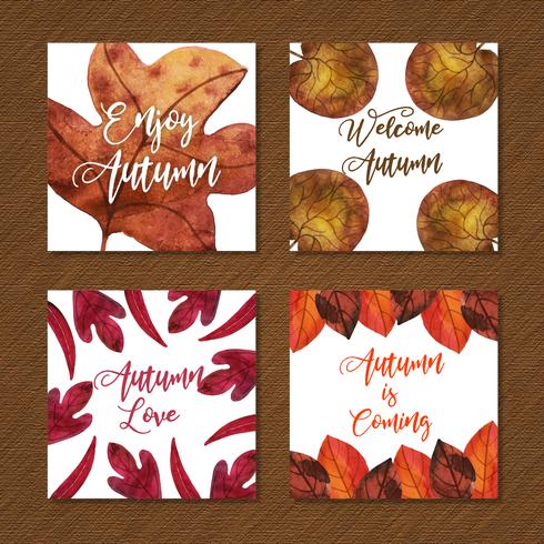 Hermosa colección de tarjetas de otoño de acuarela vector