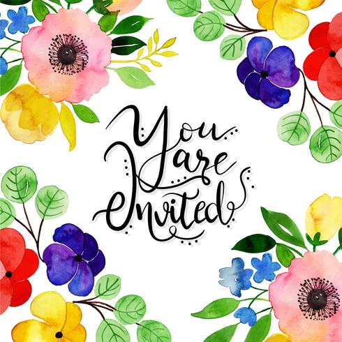 Watercolor Floral Invitation Card vector