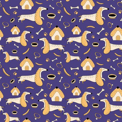 Seamless pattern of dachshunds vector