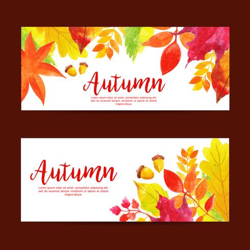 Hermoso conjunto de banner de venta otoño acuarela vector