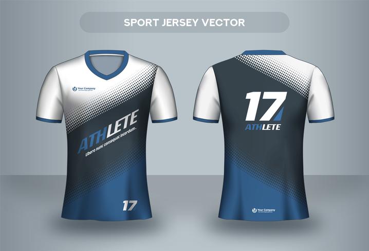 Blue halftone football jersey design. Uniform T-shirt front and back view. vector