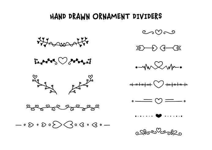 Divisores dibujados a mano con corazones vector