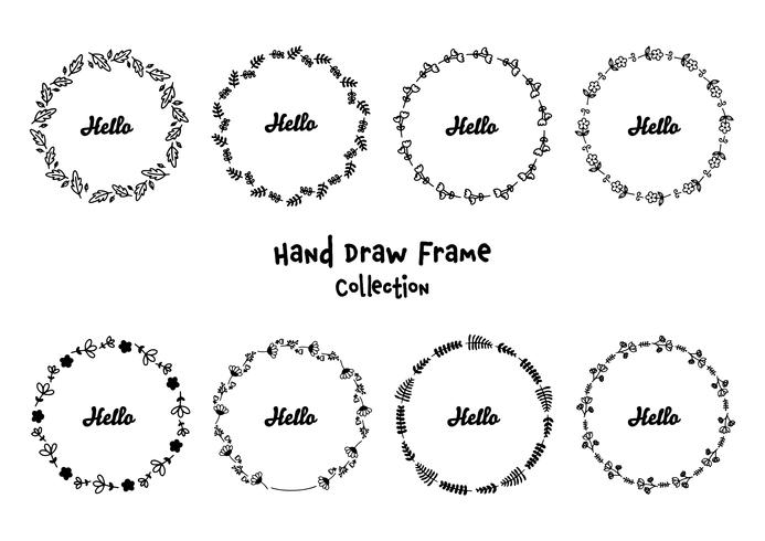 Set of hand drawn floral round frames with the word hello vector