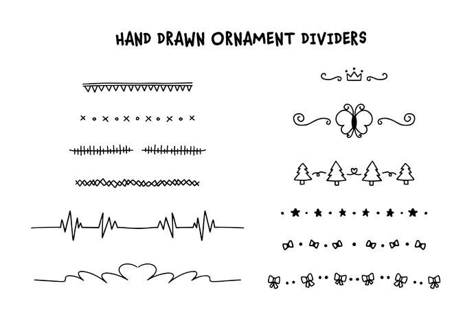 Divisores dibujados a mano con árboles, arcos y más. vector