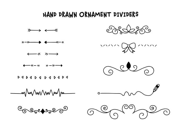 Divisores dibujados a mano con flechas y otros diseños. vector