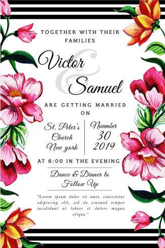 Watercolor Floral Wedding Invitation Card vector