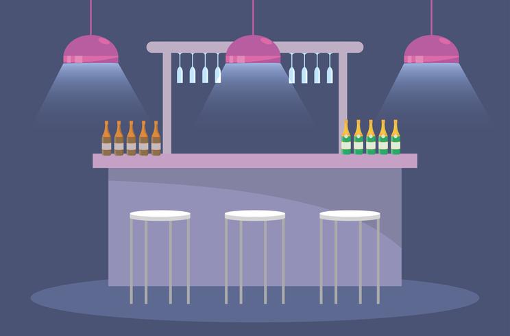 Bar con taburetes y botellas de champagne. vector