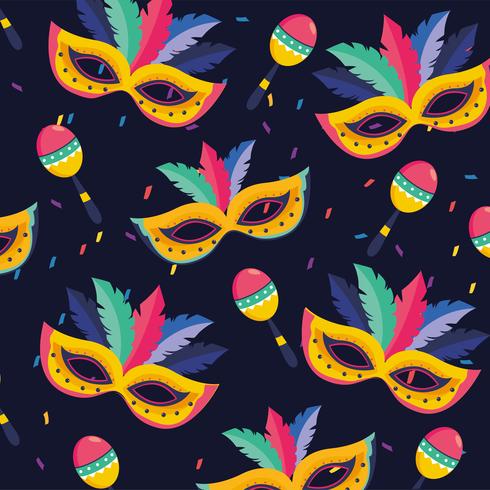 Seamless Carnival masks and maracas elements vector