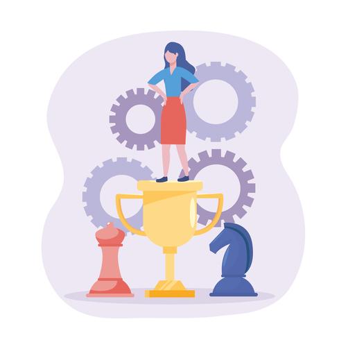 Businesswoman standing on prize cup  vector