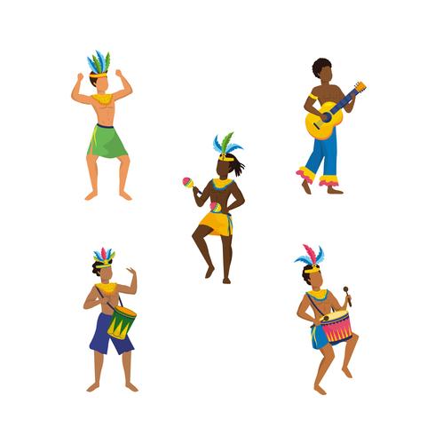 Conjunto de hombres carnaval bailarines y músicos. vector