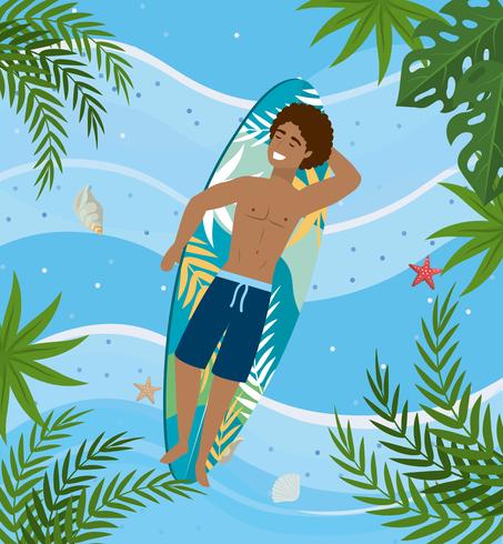 Man laying on surfboard vector