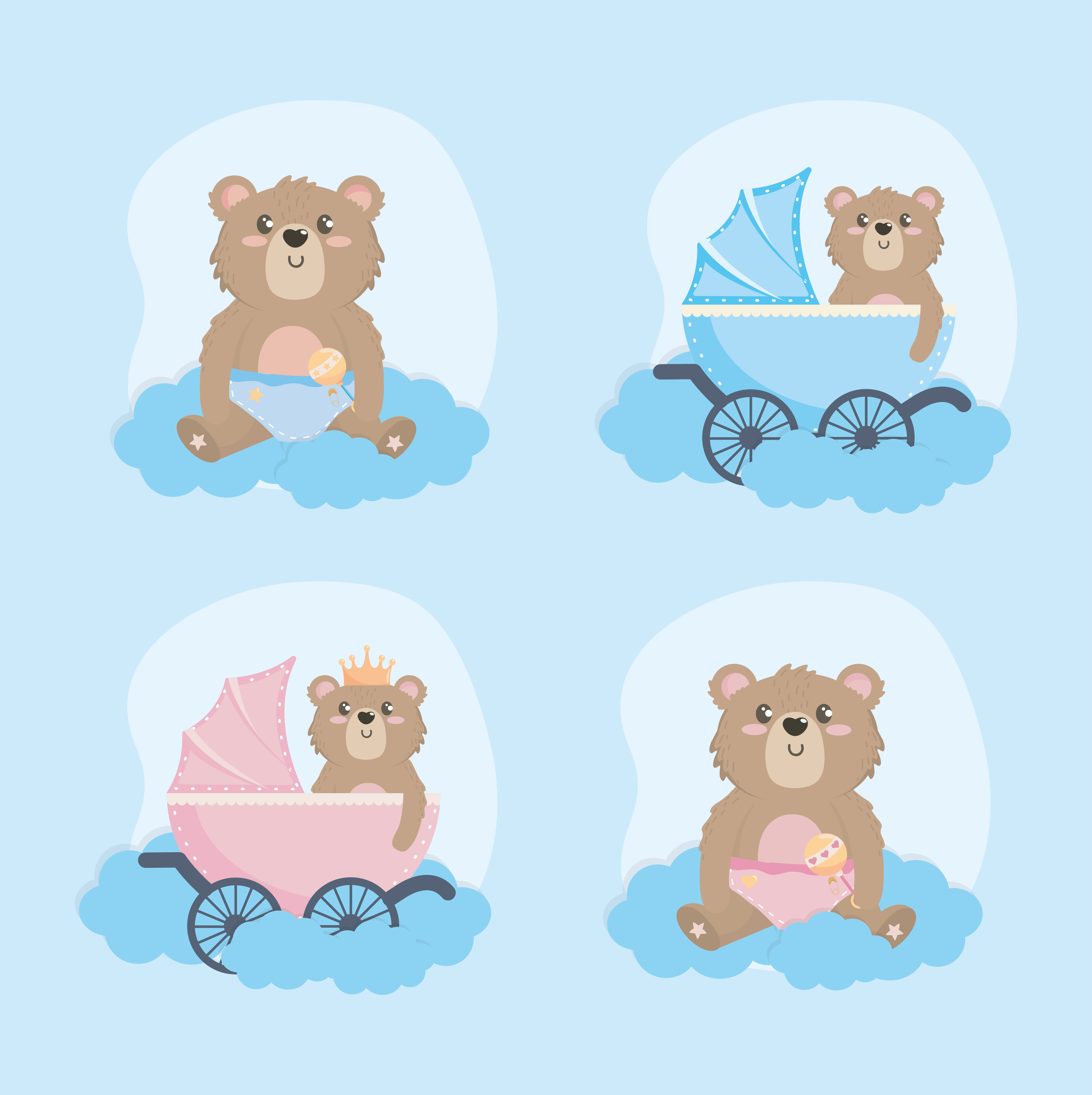 Set of baby teddy bear graphics with carriage and rattle - Download Free Vectors, Clipart ...