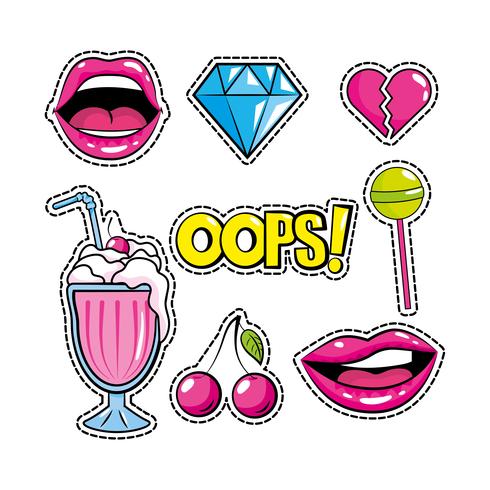 Pop art patch design set vector