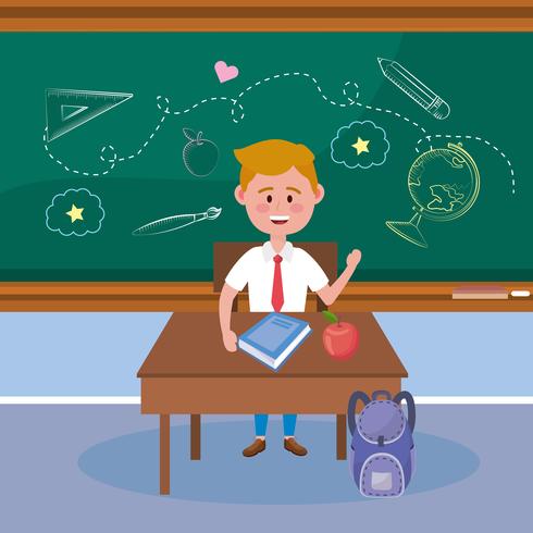 Male student in front of chalkboard  vector