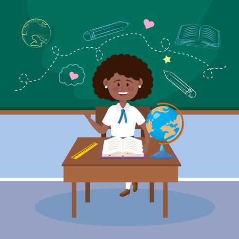 Girl student at desk with in classroom  vector