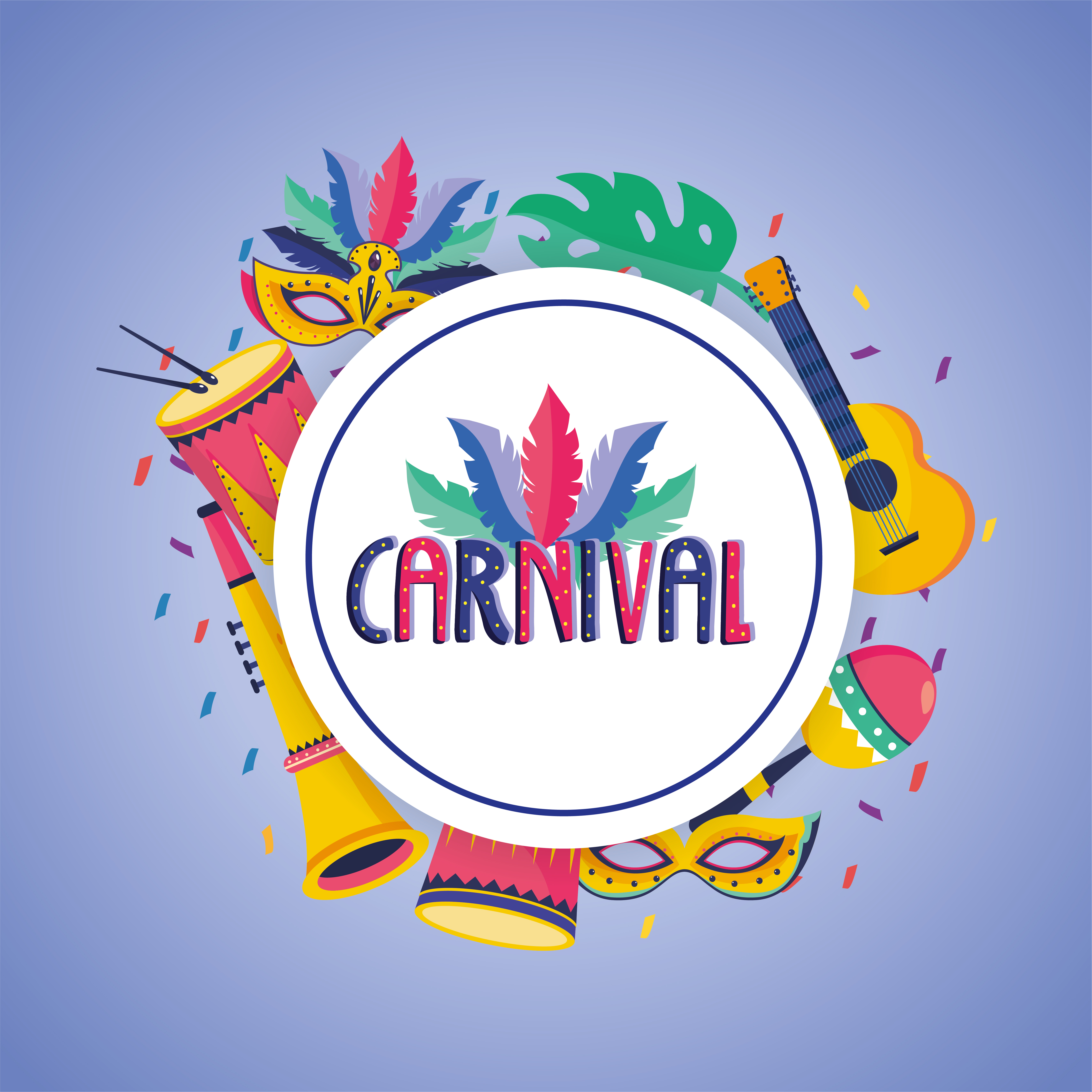 Carnival badge with mask and drum 670496 Vector Art at Vecteezy