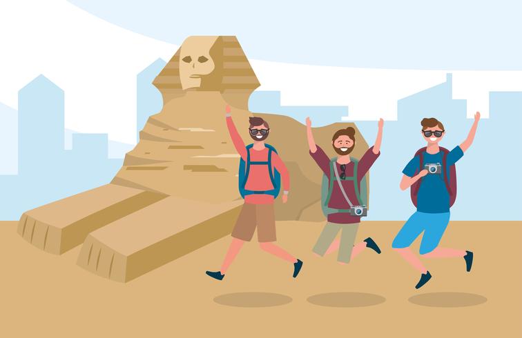 Male friends having fun in Egypt vector