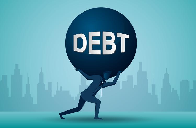 Illustration of one business person who is carrying a burden of debt vector