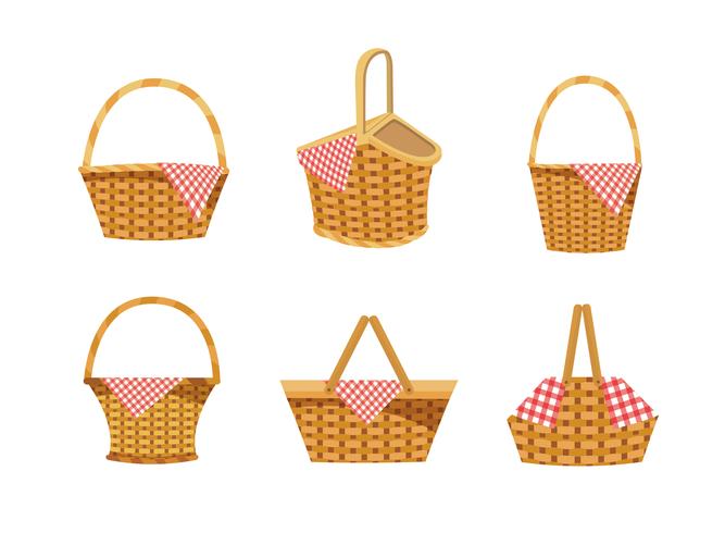 Conjunto de cestas de picnic vacías vector