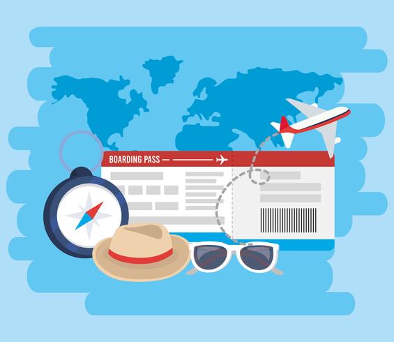 Airplane ticket with travel elements  vector