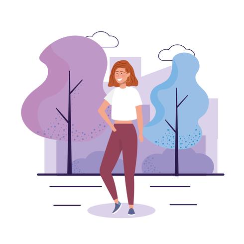 Young woman with casual clothes in park  vector