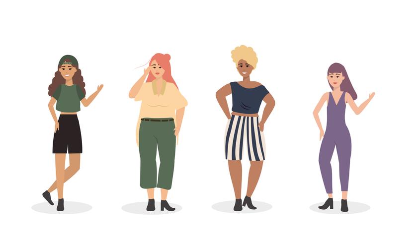 Set of diverse women in casual clothes  vector