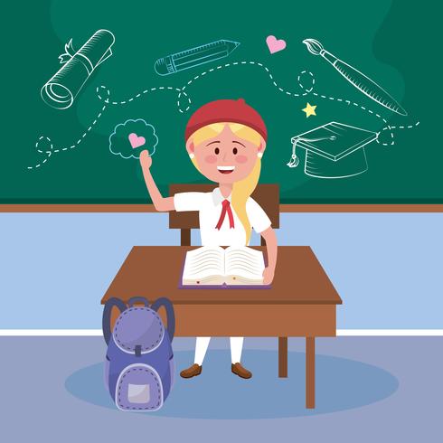 Blond Girl Student At Desk In Classroom Download Free Vectors