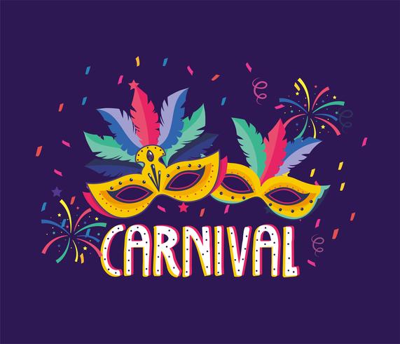 Cartel de carnaval con máscaras con plumas vector