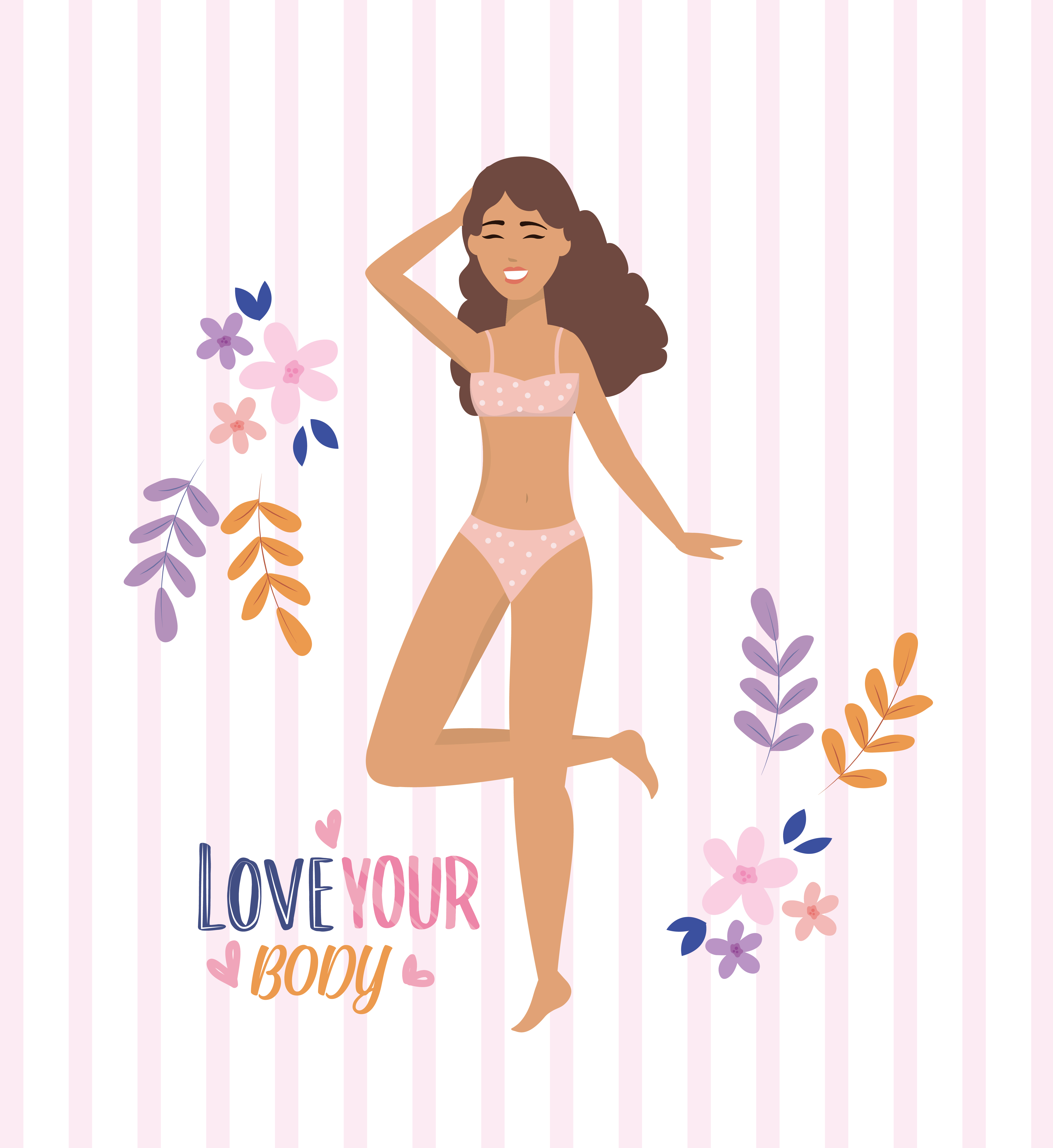 Love your body poster with woman in underclothes with flowers 670697 Vector  Art at Vecteezy