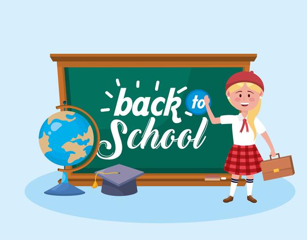 Back to school message on chalkboard with female student vector