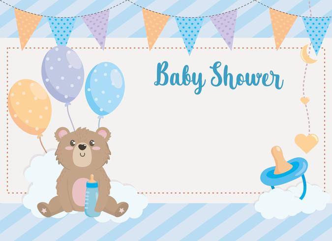 Baby shower card with bear and balloons  vector