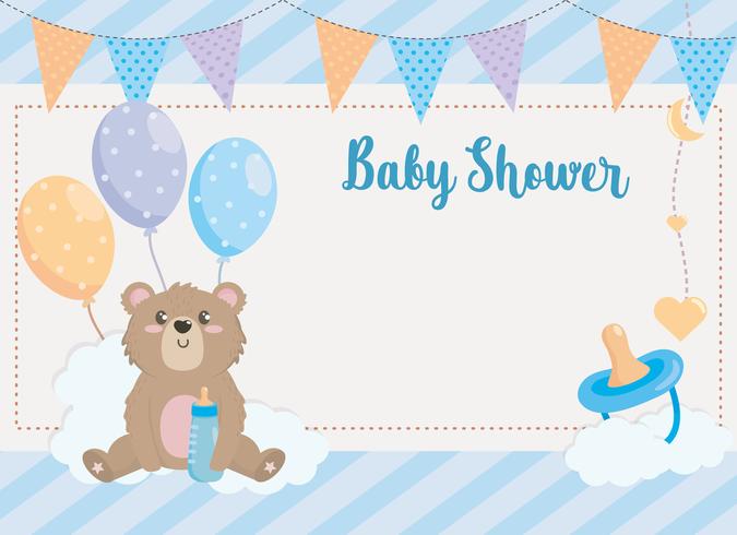 Tarjeta de Baby Shower con oso y globos vector