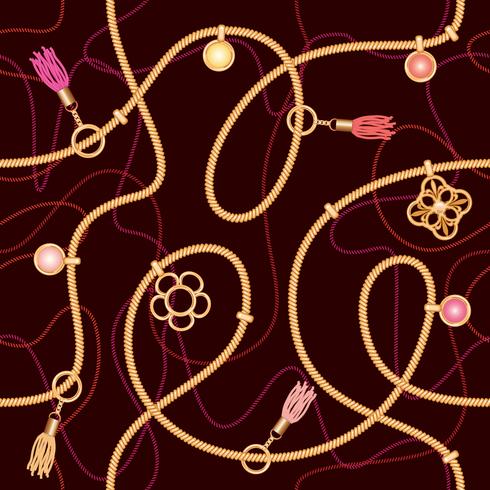 Seamless pattern with chains, pendant and tassels vector