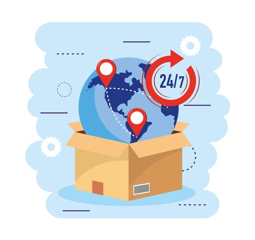 Box with globe and location tracking  vector