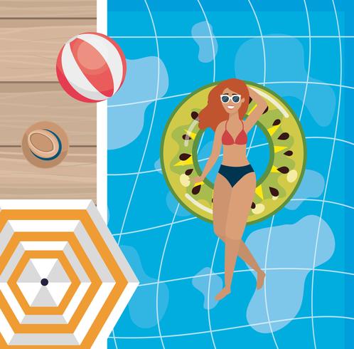 Aerial view of woman in pool float  vector