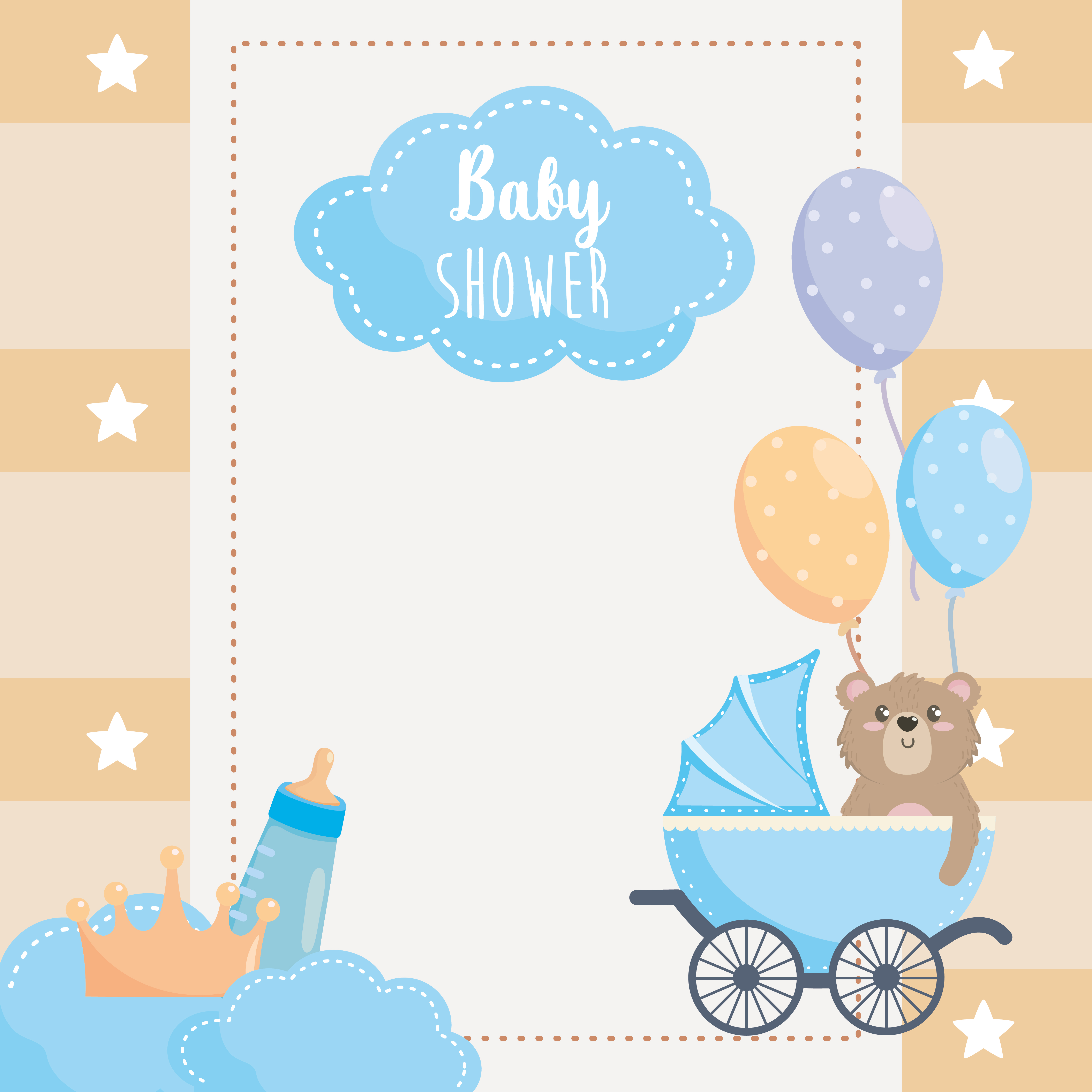 Download Baby shower card with teddy bear in carriage - Download ...
