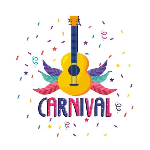 Cartel de carnaval con guitarra y plumas vector