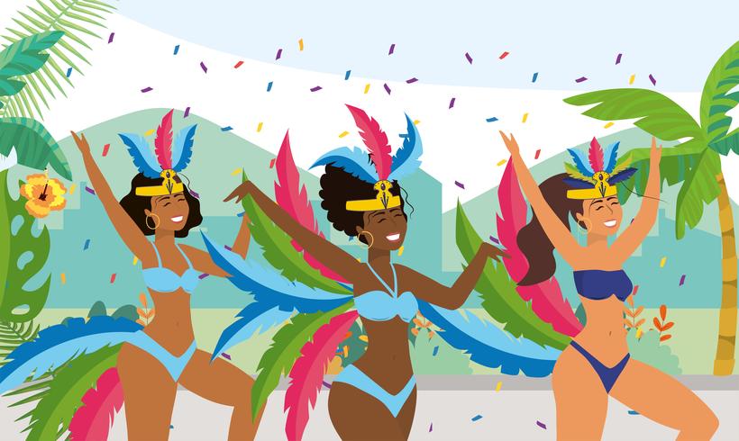 Three brazilian carnival traditional dancers  vector