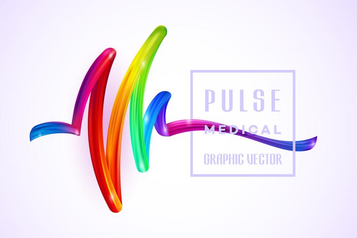 Colorido Pulse Medical en un elemento de diseño colorido de aceite de pincelada o pintura acrílica vector