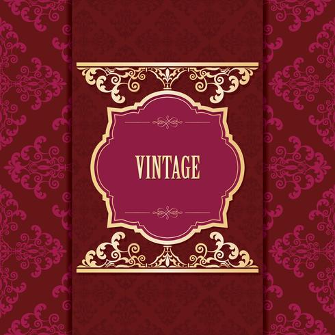 Vintage golden frame template on damask background vector