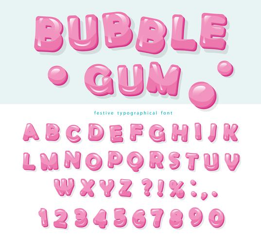 Diseño de fuente de chicle. Dulces letras y números ABC. vector