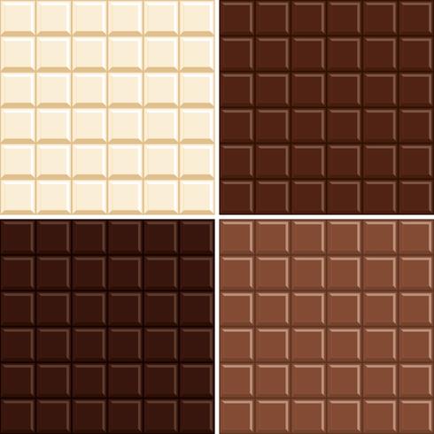 Seamless chocolate bar pattern background set - white, milk, dark and extra dark. vector
