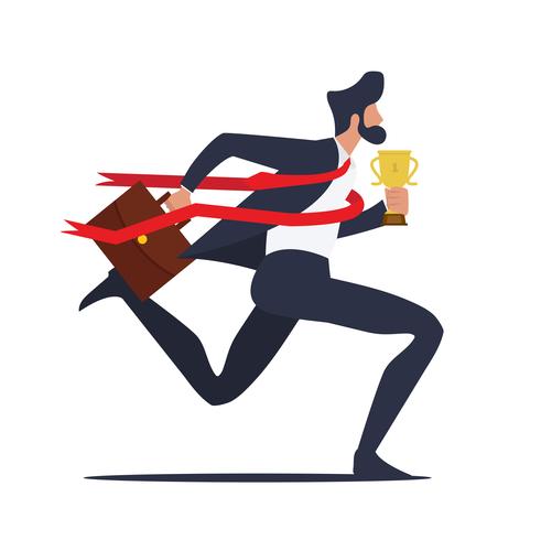 Businessman  Running to finish line  with trophy vector