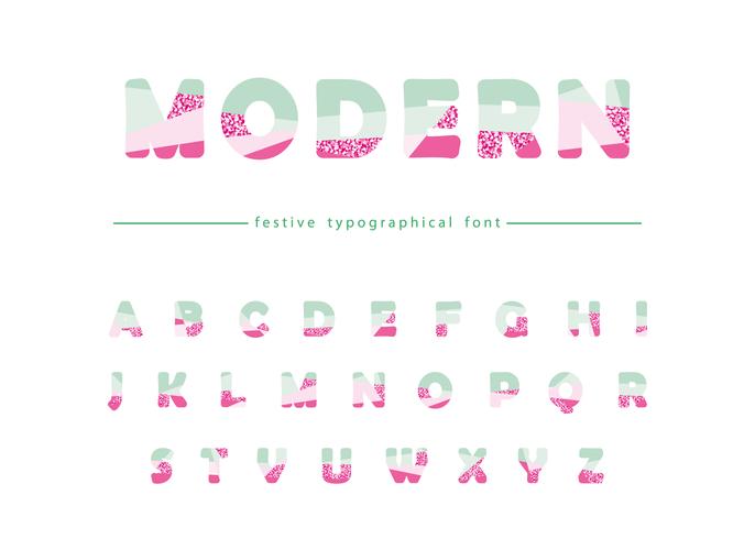 Modern geometric font with glitter vector