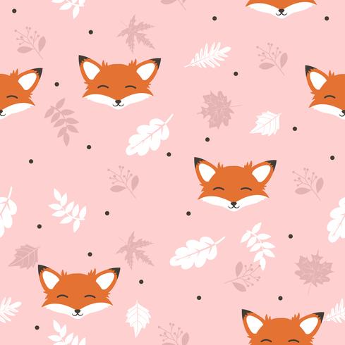 Cute fox with leaves decoration seamless pattern vector