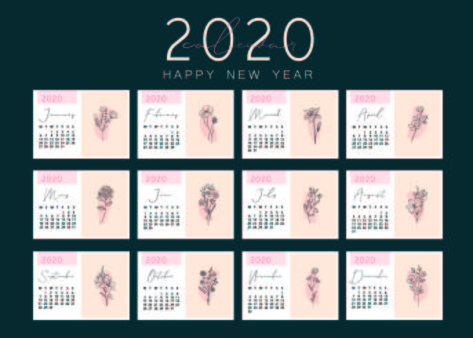 Elegant Calendar Template with Flowers  vector