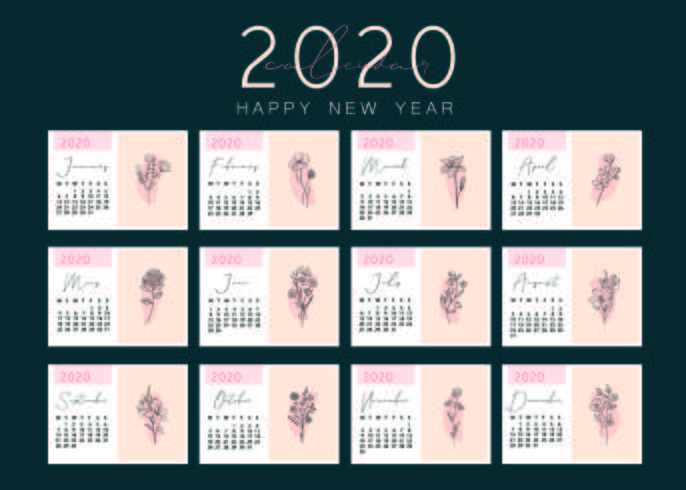 Plantilla de calendario elegante con flores vector